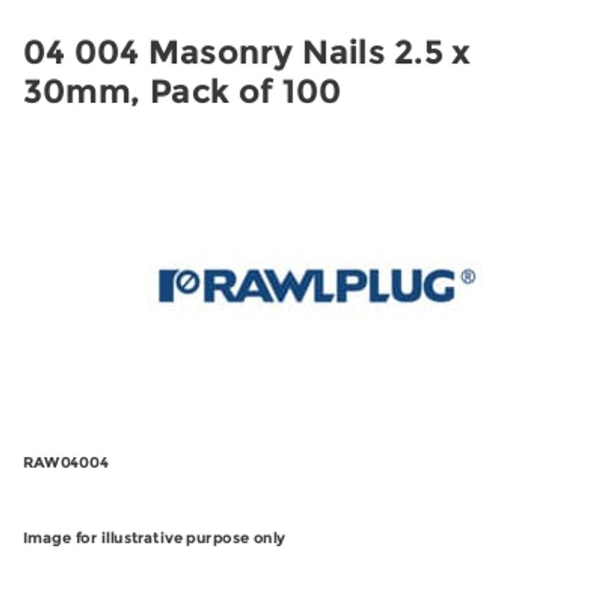 04 004 Masonry Nails 2.5 x 30mm, Pack of 100 RAW04004