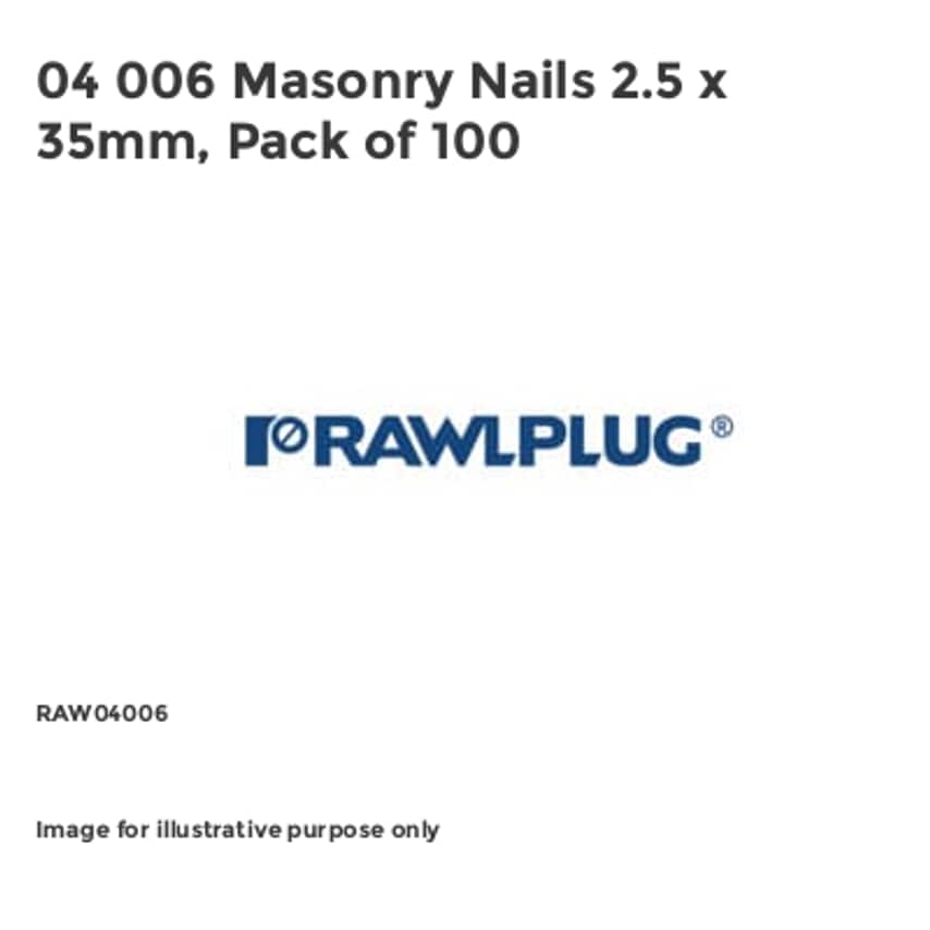 04 006 Masonry Nails 2.5 x 35mm, Pack of 100 RAW04006