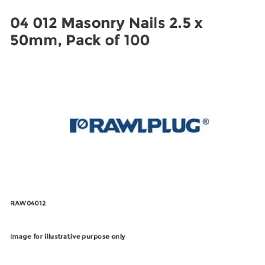 04 012 Masonry Nails 2.5 x 50mm, Pack of 100 RAW04012