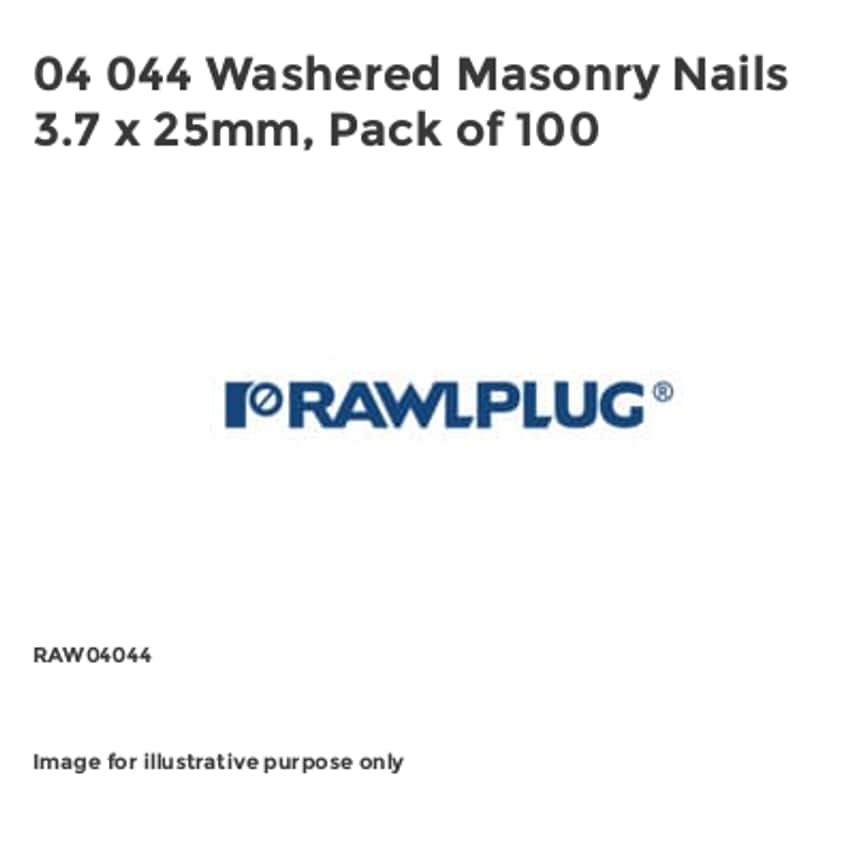 04 044 Washered Masonry Nails 3.7 x 25mm, Pack of 100