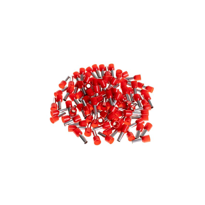 100pc Insulated Crimp Bootlace Ferrule Set Red Awg 10.0mm Wire Pin 12mm x 4.9mm