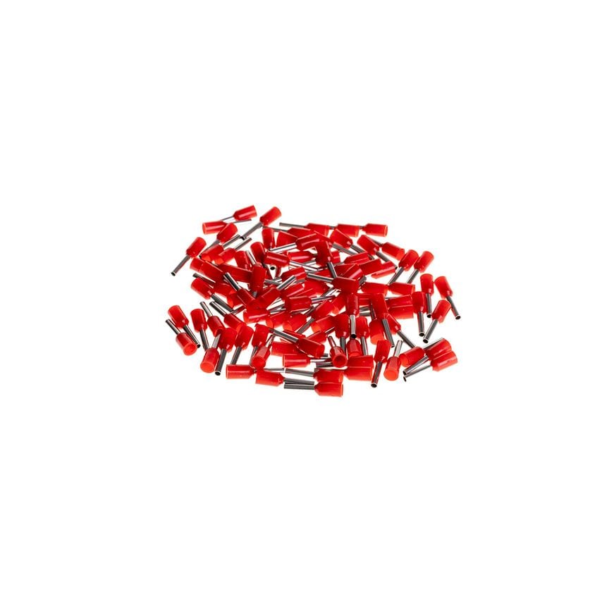 100pc Insulated Crimp Bootlace Ferrule Set Red Awg 1.0mm Wire Pin 8mm x 1.7mm