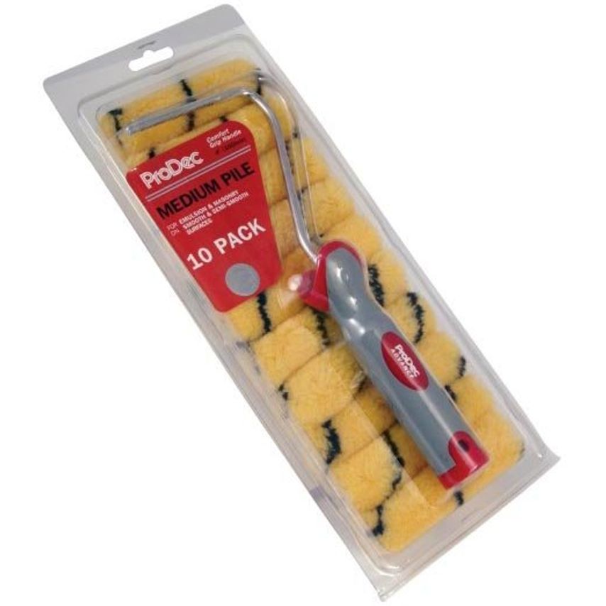 10Pk 4" Tiger Medium Pile Mini Roller & Frame