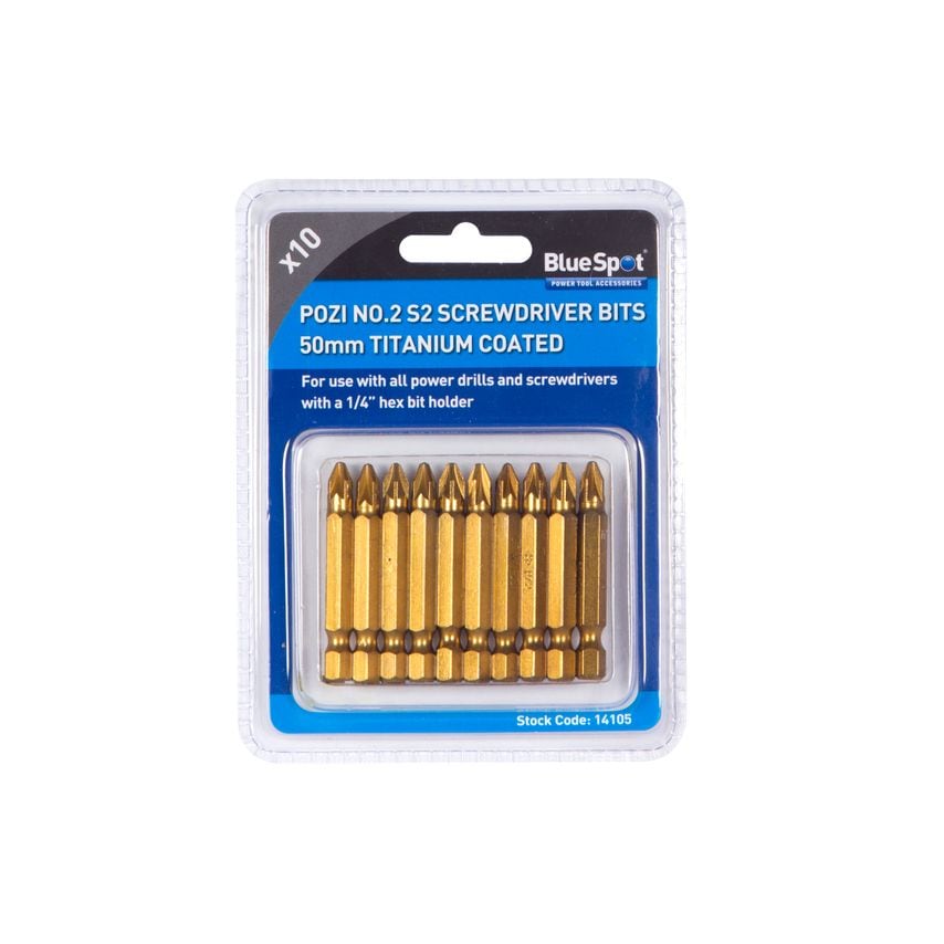 10 Piece 50MM Titanium Coated Pozi Power Bit Set
