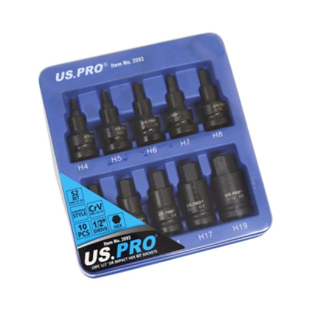 10 Piece Impact Hex Bit Socket Set 1/2in Drive