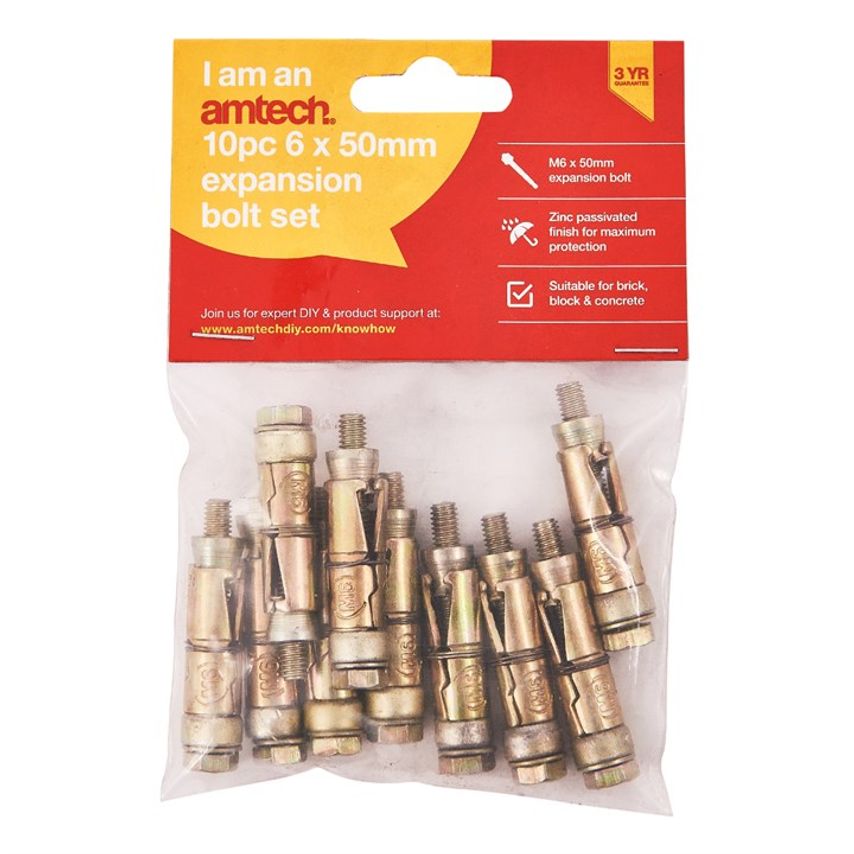 10 Piece M6 X 50mm Expansion Bolts