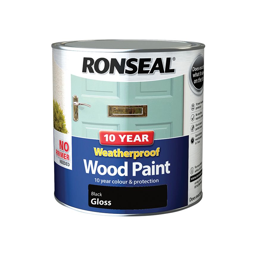 10 Year Weatherproof Wood Paint Black Gloss 2.5 litre RSL38781