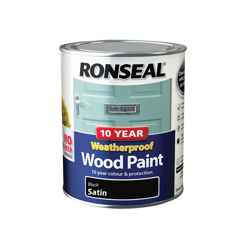 10 Year Weatherproof Wood Paint Black Satin 750ml RSL38786