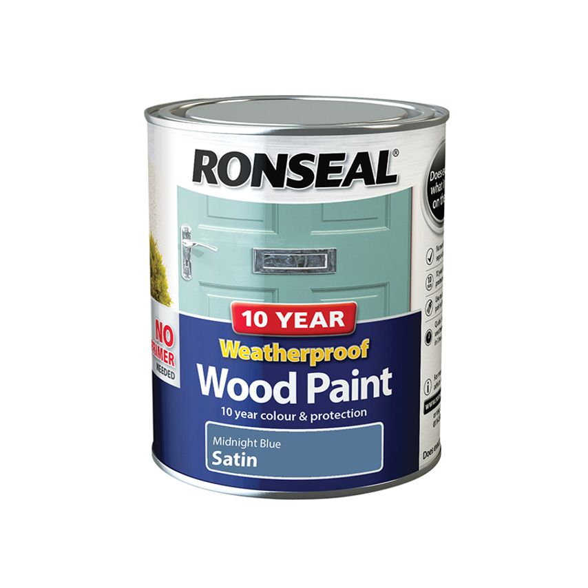 10 Year Weatherproof Wood Paint Midnight Blue Satin 750ml RSL38788