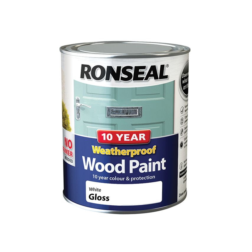 10 Year Weatherproof Wood Paint White Gloss 750ml RSL38773