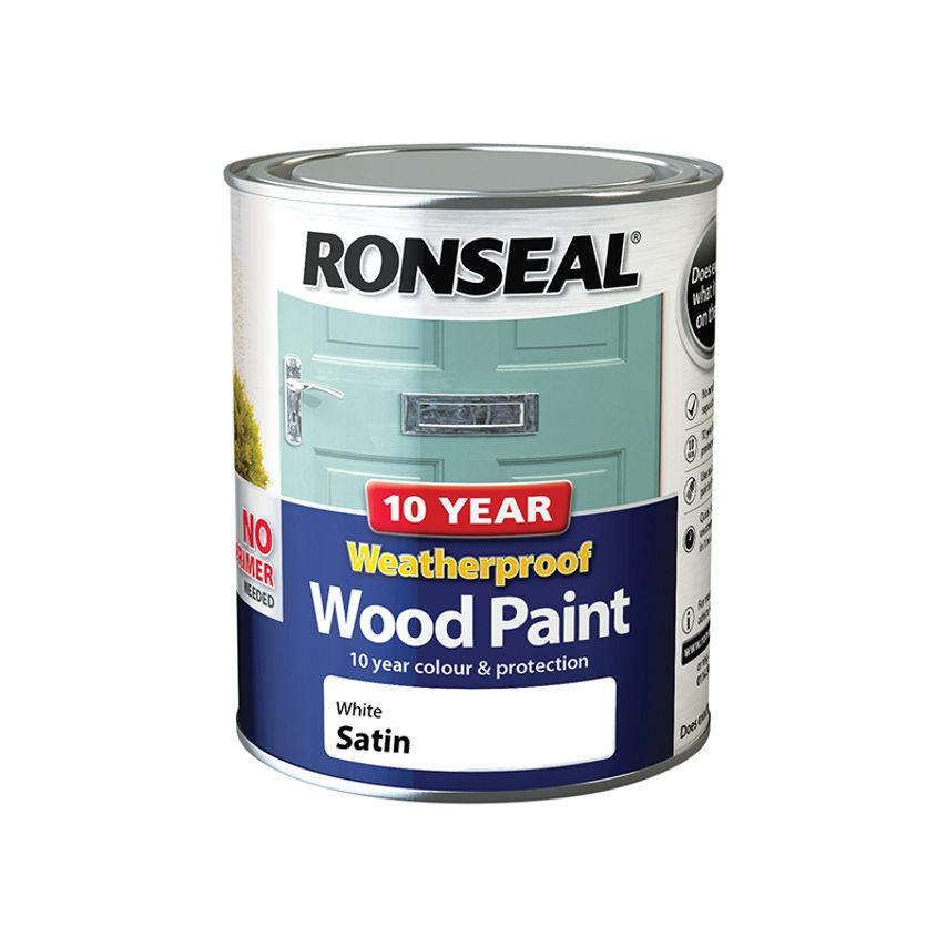 10 Year Weatherproof Wood Paint White Satin 750ml RSL38787