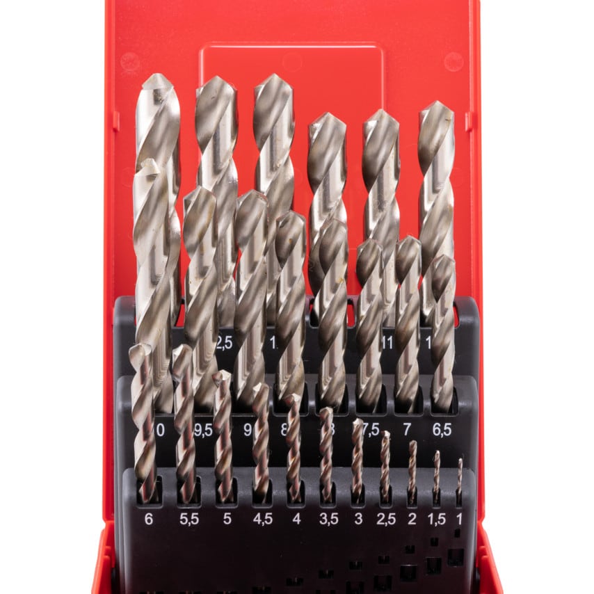 1-13.00MM X 0.5MM HSS Ground Flute Jobber Drill Set - Bright Finish - 25 Pieces