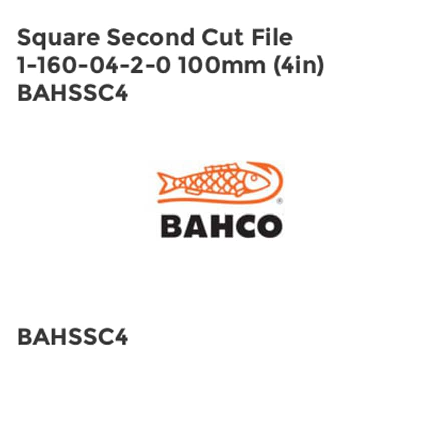 1-160-04-2-0 Square Second Cut File 100mm (4in) BAHSSC4