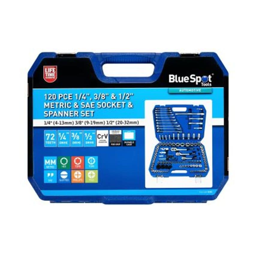 120 Piece 1/4", 3/8" & 1/2" Metric & SAE Socket & Spanner Set
