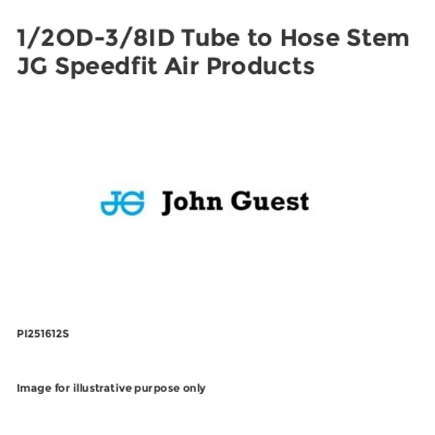 1/2OD-3/8ID Tube to Hose Stem JG Speedfit Air Products PI251612S