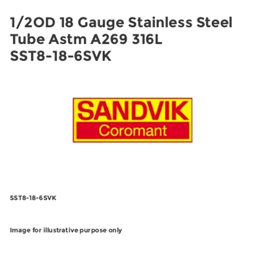 1/2OD 18 Gauge Stainless Steel Tube Astm A269 316L SST8-18-6SVK