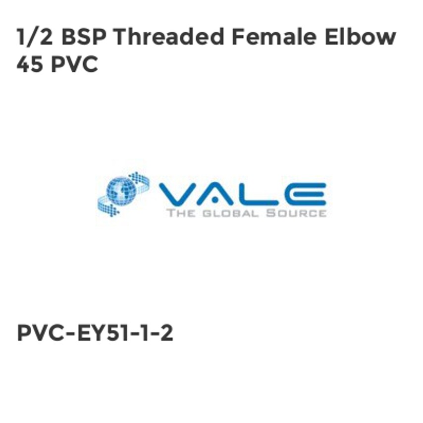 1/2 BSP Threaded Female Elbow 45 PVC