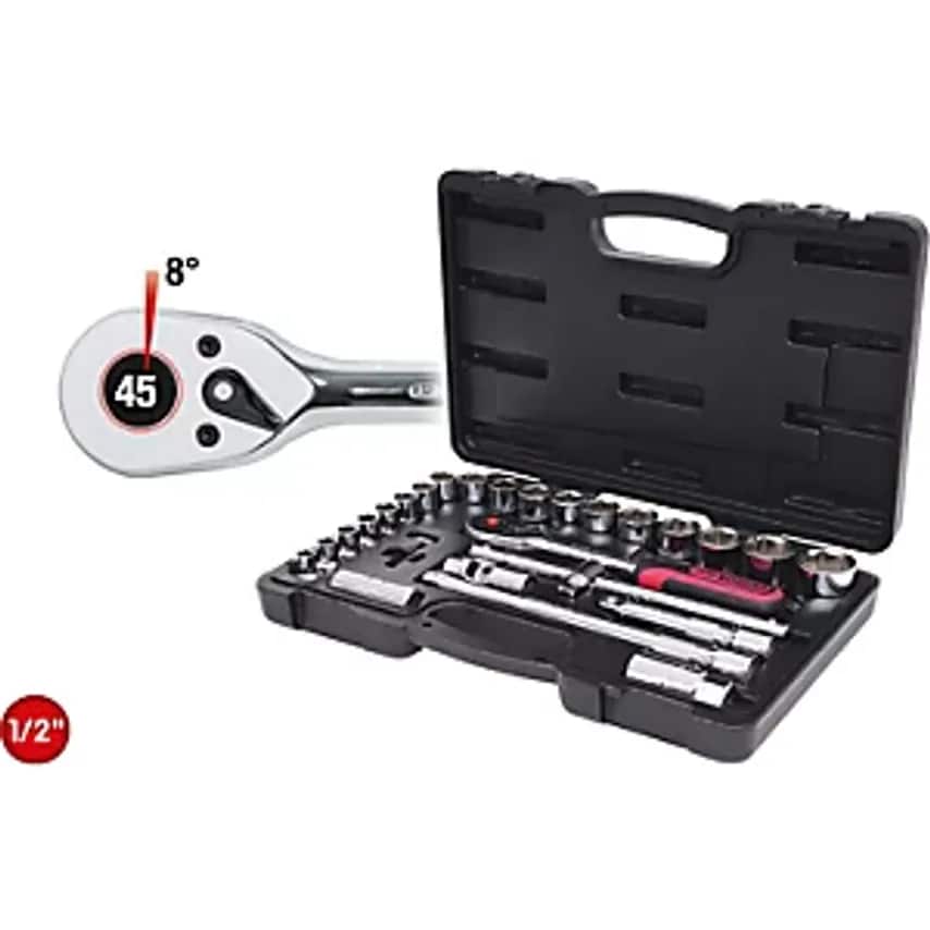 1/2'' CHROMEplus Socket Set 28 Parts Flank Traction