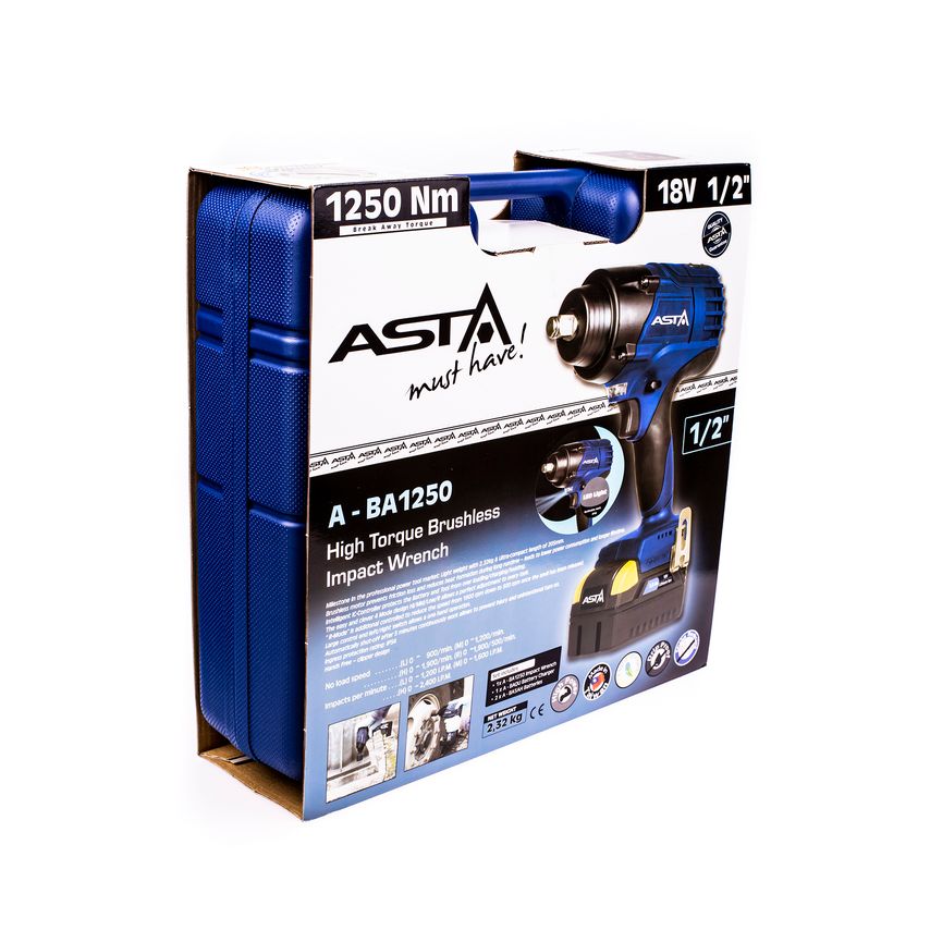 1/2" Drive High Torque Impact Wrench 5.0Ah Battery Weight 2.32kg Brushless