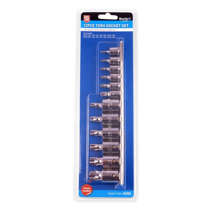 12 Piece 1/4" (T10-T40) & 3/8" (T40-T60) Torx Socket Set
