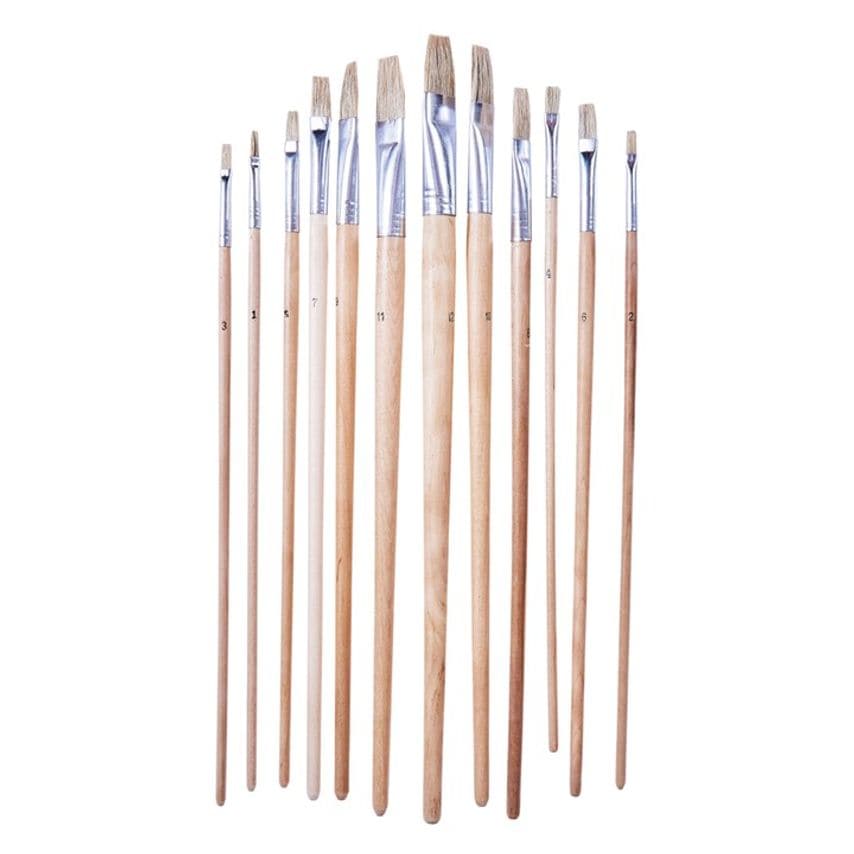 12 Piece Flat Tip Art Brush Set