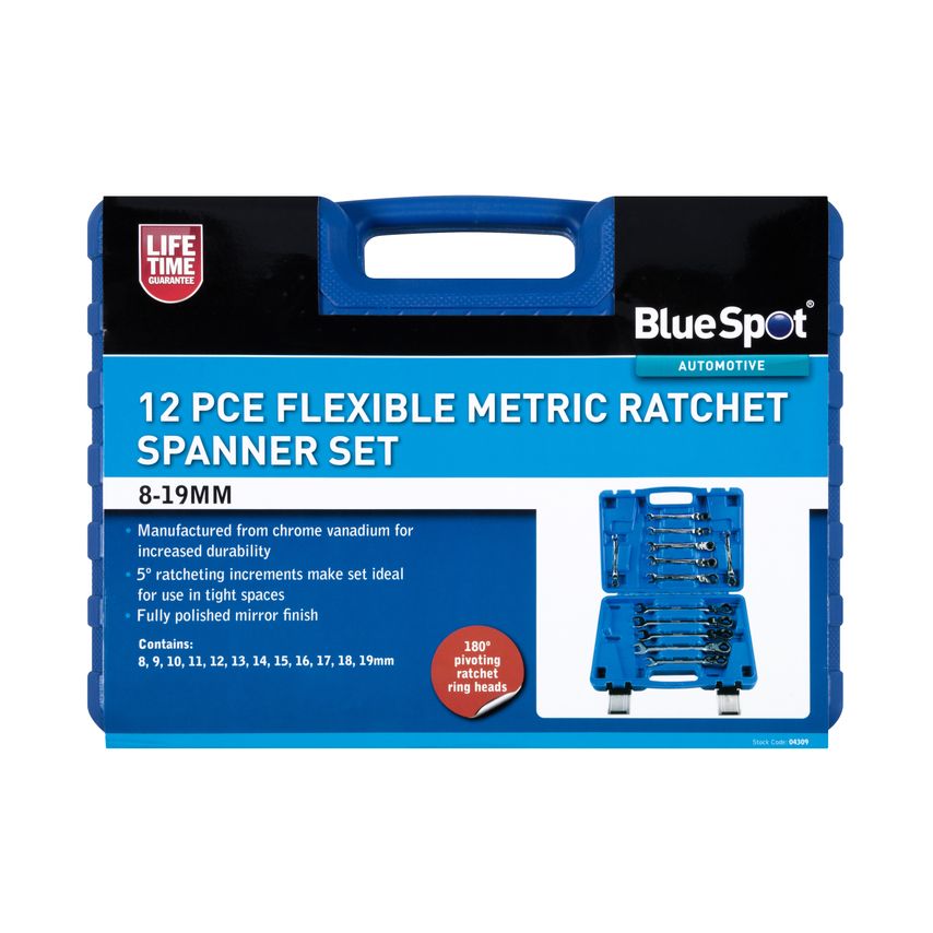 12 Piece Flexible Metric Ratchet Spanner Set (8-19MM) (With Case)
