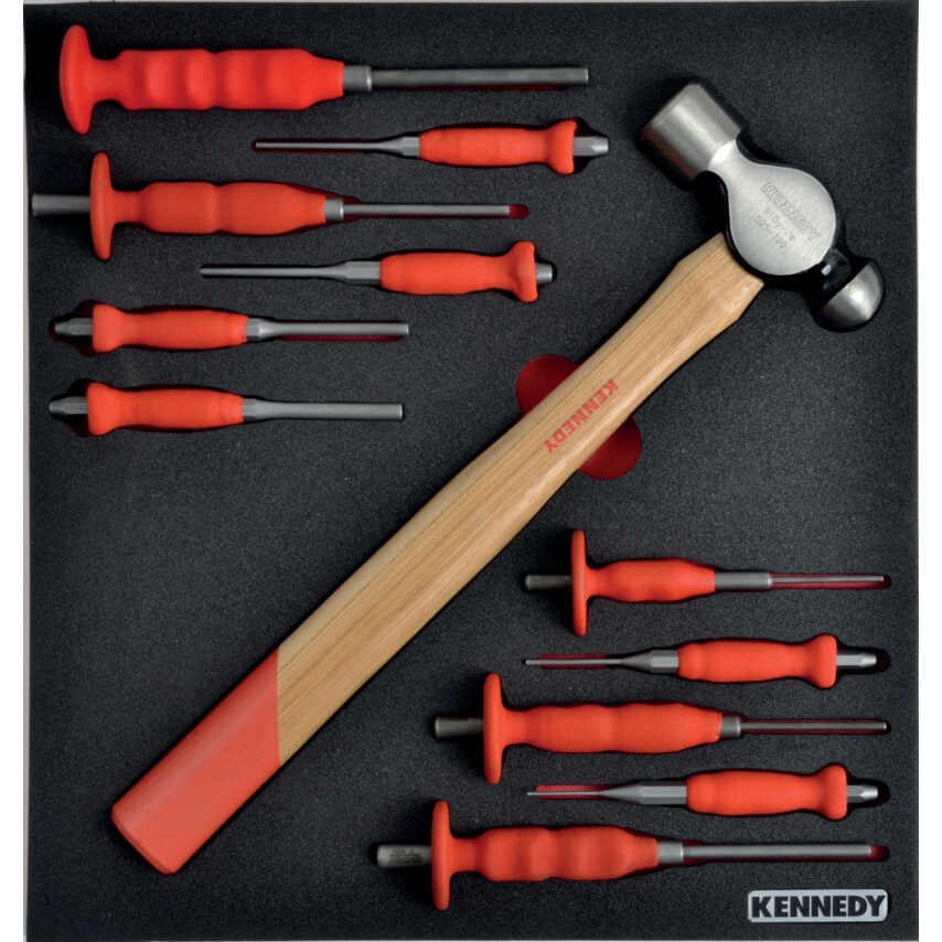 12 Piece Punch and Hammer Set in Tool Control 2/3 with Foam Inlay for Tool Cabinets