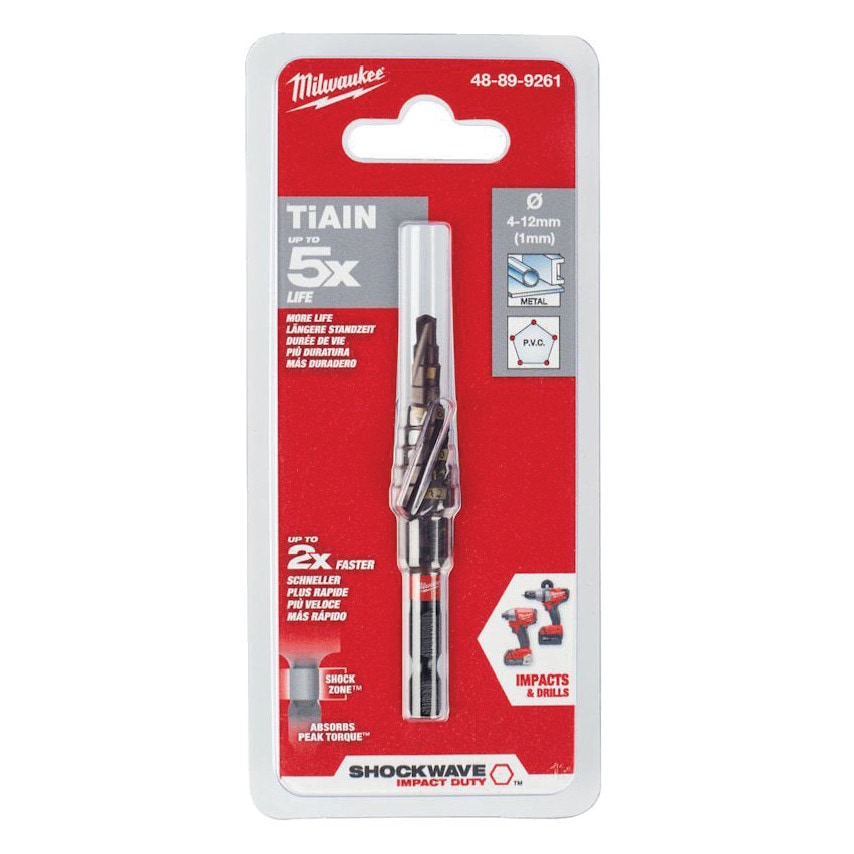 1/4"HEX Shockwave TiAN Step Drill 4 to 12mm x1mm Steps