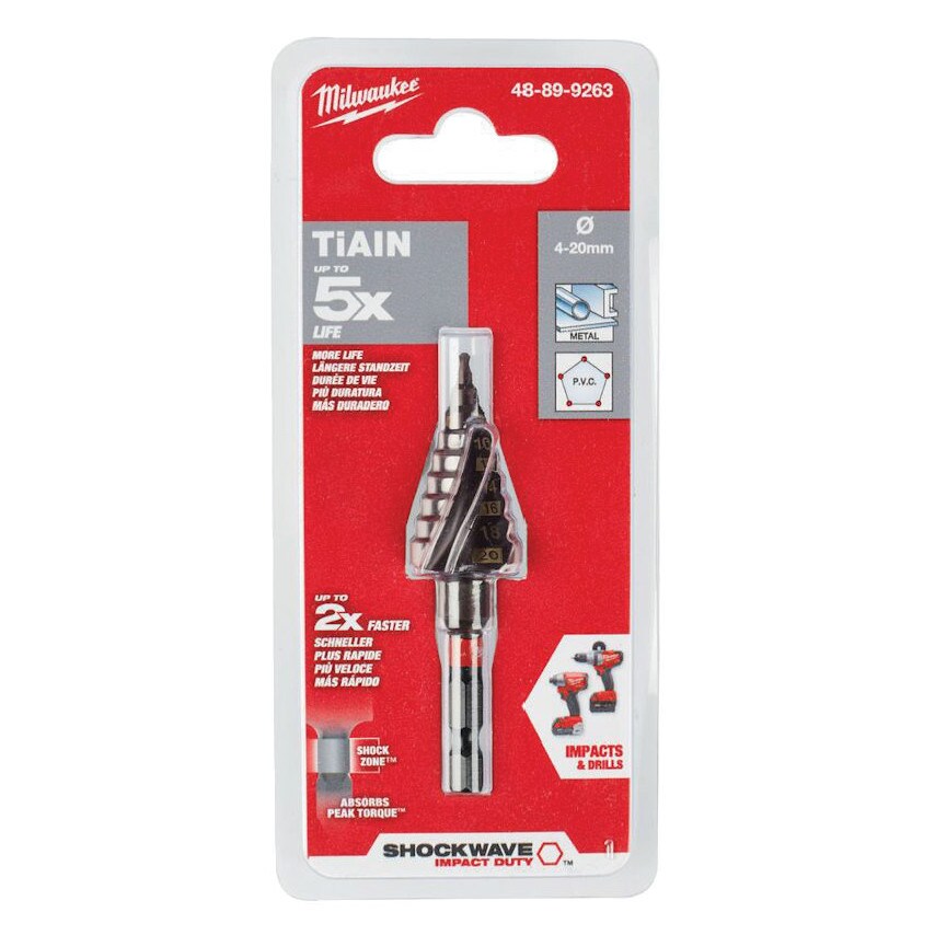 1/4"HEX Shockwave TiAN Step Drill 4 to 20mm