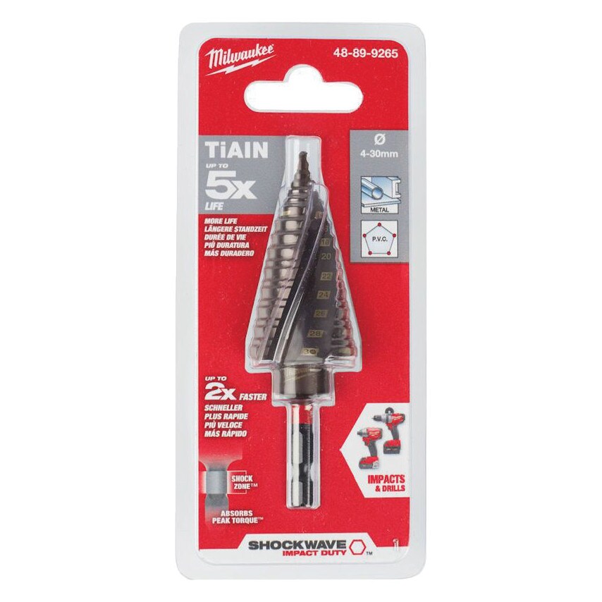 1/4"HEX Shockwave TiAN Step Drill 4 to 30mm