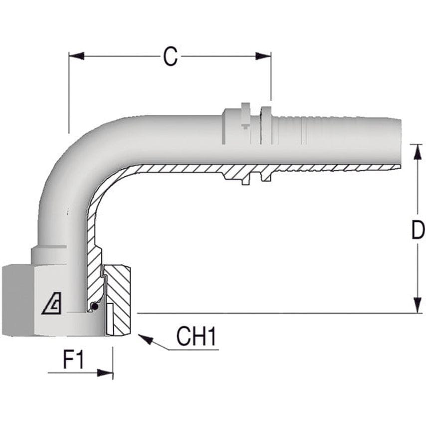 1/4ID-1/4bspP Female Swivel Insert 90 Degrees Swept