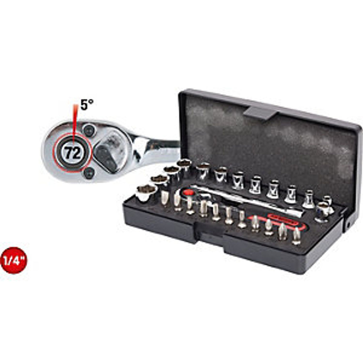 1/4'' Chrome Plus Socket Set 26 Parts Flank Traction