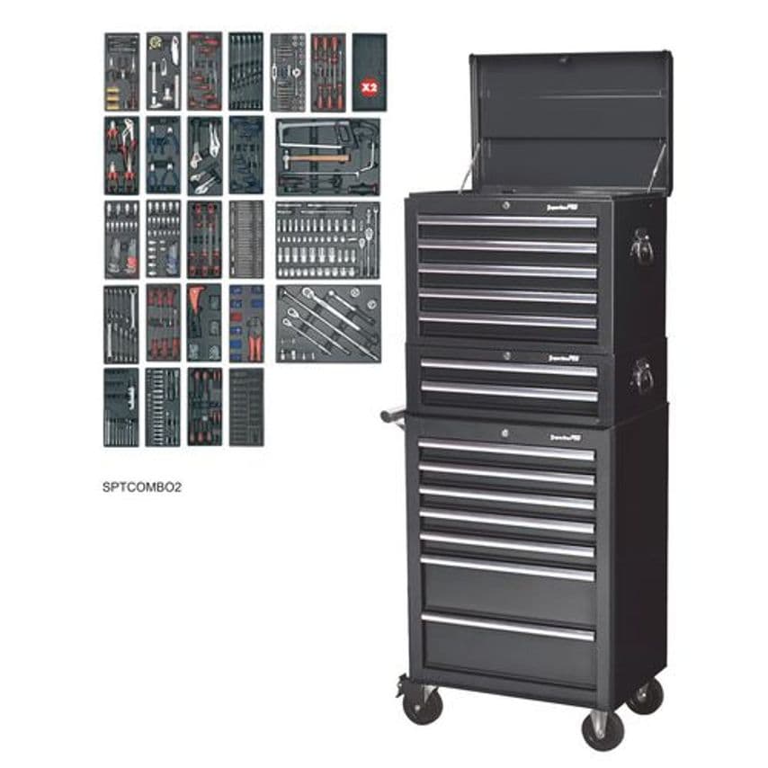 14 Drawer Tool Chest Combination with 1179 Piece Tool Kit, Black