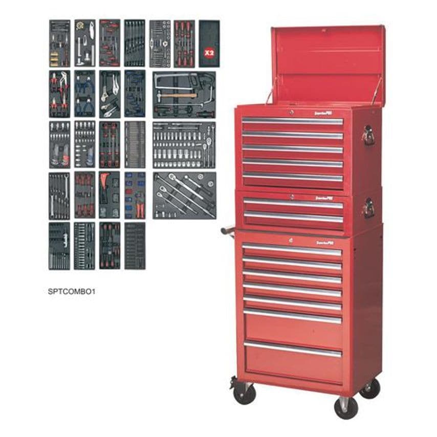 14 Drawer Tool Chest Combination with 1179 Piece Tool Kit, Red