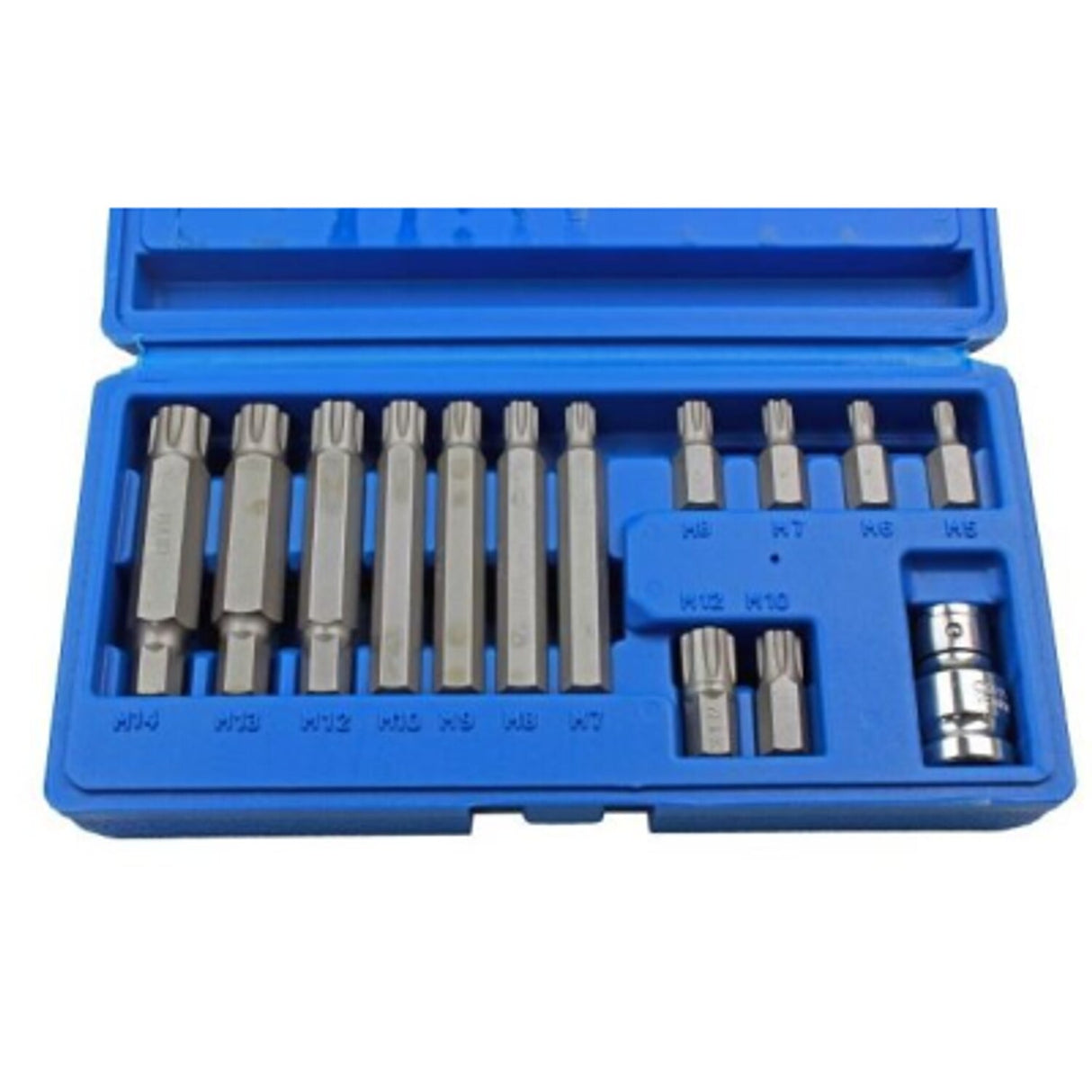 14 Piece 1/2in Drive Ribe Socket Bit Set M5 - M14 with Adapter