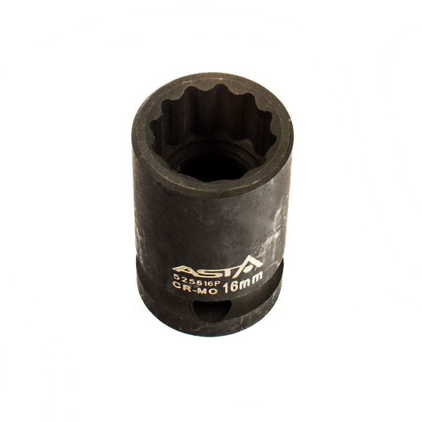 16mm 1/2" Drive Short Impact Socket 12 Point (12PT) Heavy Duty 38mm Length
