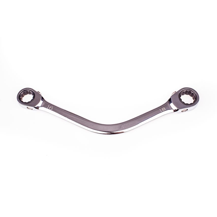 16x18mm Double Ring Head Ratchet Spanner Half Moon Reversible 72 Teeth Angeled
