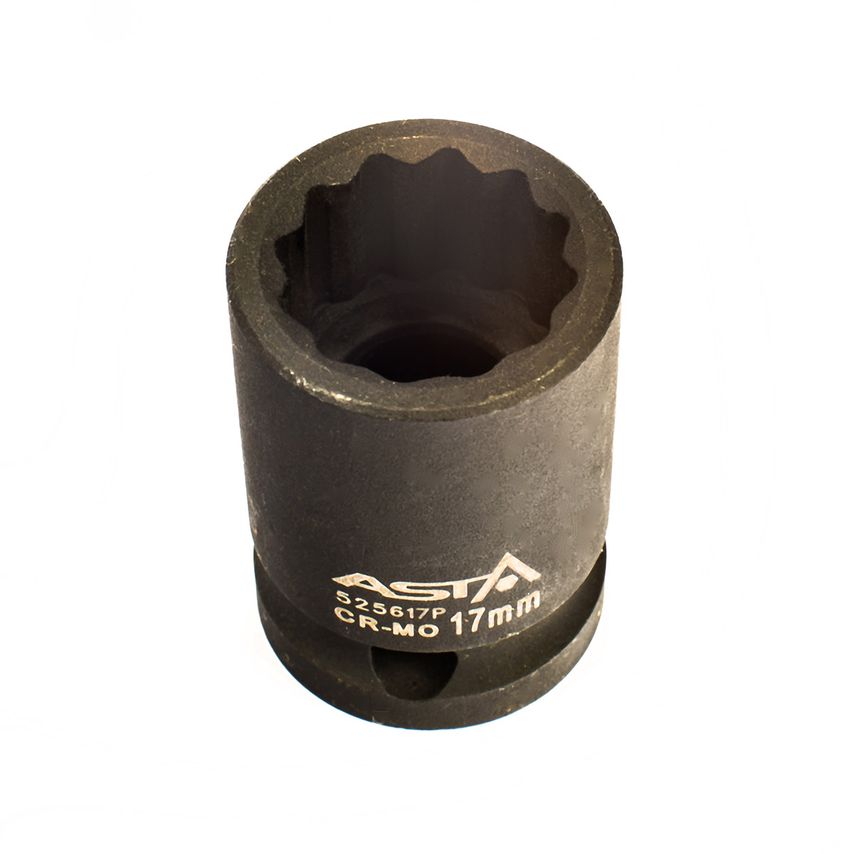 17mm 1/2" Drive Short Impact Socket 12 Point (12PT) Heavy Duty 38mm Length