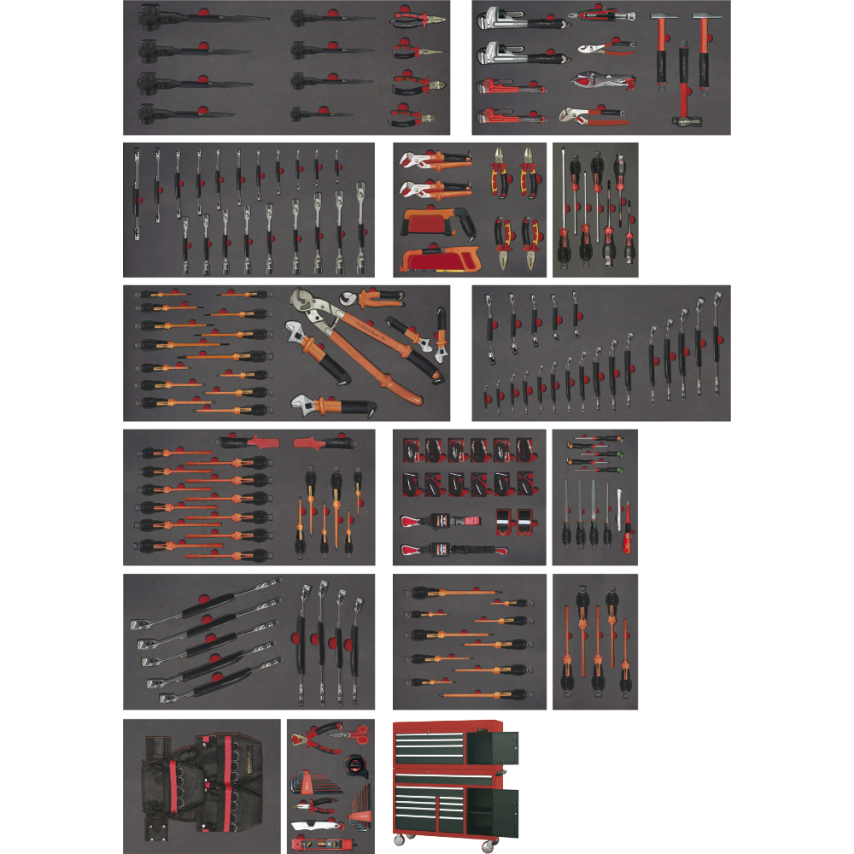 197 Piece Set - Tools Roller Cabinet EVA Foams Antidrop ACO