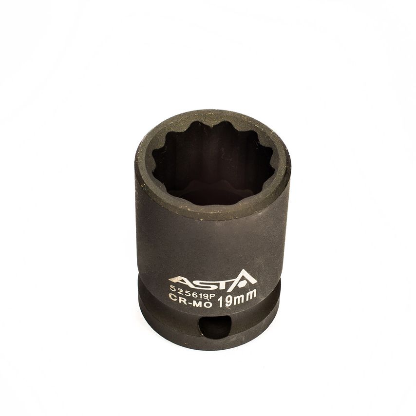 19mm 1/2" Drive Short Impact Socket 12 Point (12PT) Heavy Duty 38mm Length