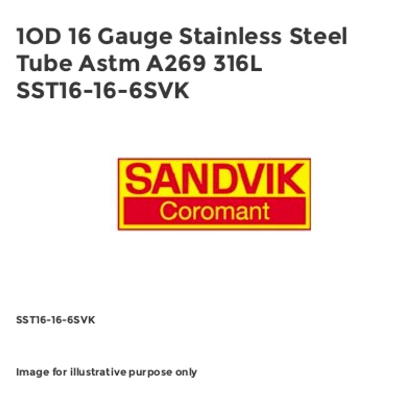 1OD 16 Gauge Stainless Steel Tube Astm A269 316L SST16-16-6SVK