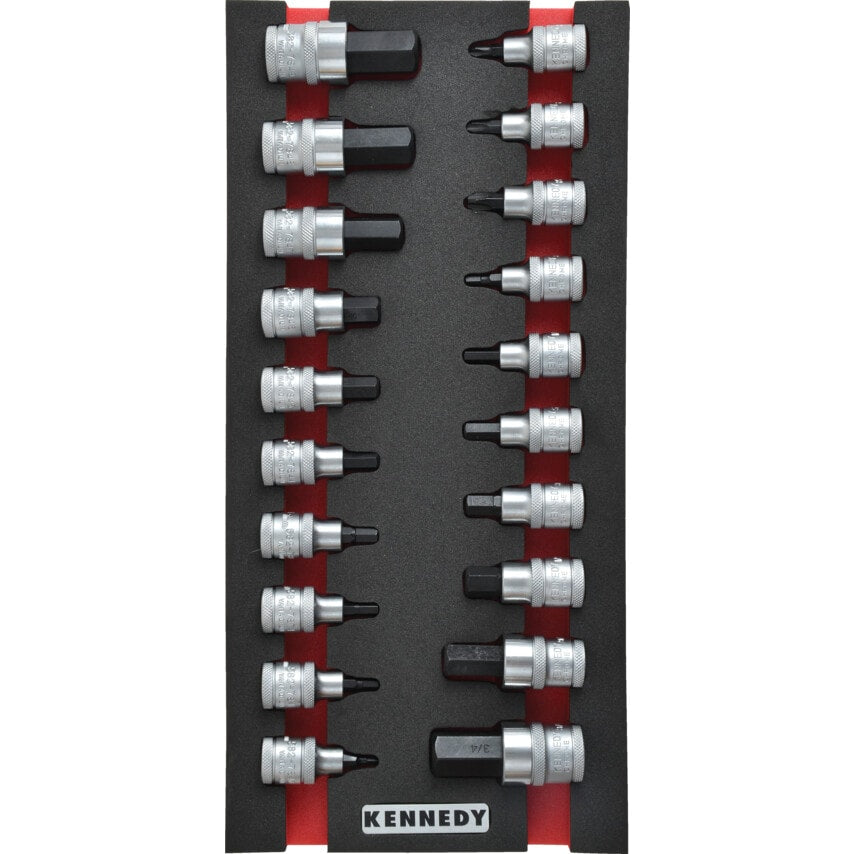 20 Piece Engineers Screwdriver Bit Socket Set, 1/2" in Tool Control 1/3 Width Foam Inlay for Tool Cabinets