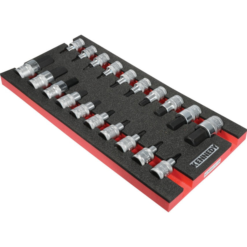 20 Piece Engineers Screwdriver Bit Socket Set, 1/2" in Tool Control 1/3 Width Foam Inlay for Tool Cabinets