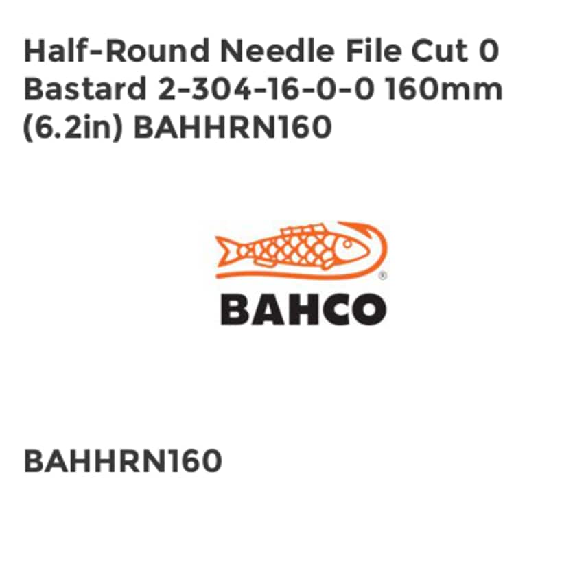 2-304-16-0-0 Half-Round Needle File Cut 0 Bastard 160mm (6.2in) BAHHRN160