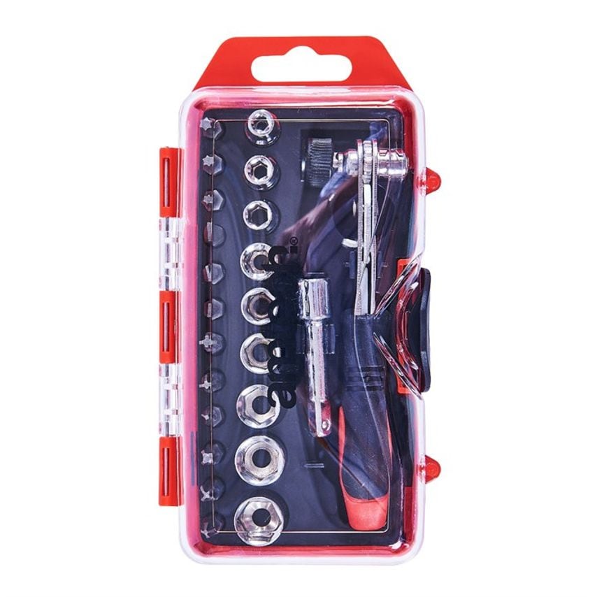 23 Piece Offset Ratchet Handle, Bit and Socket Set