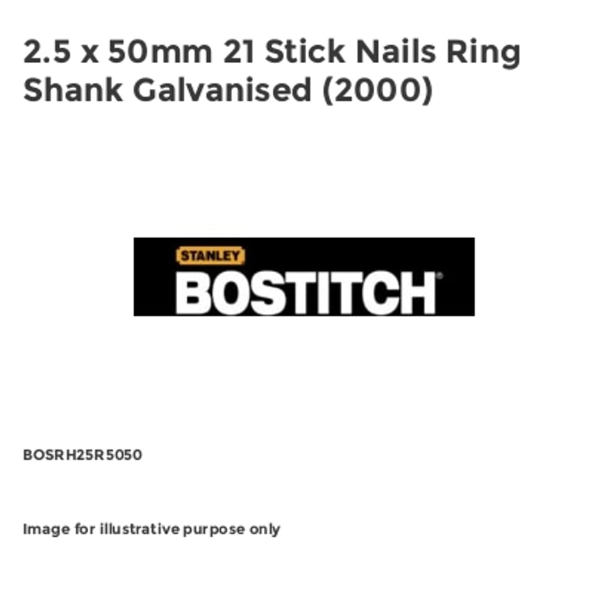 2.5 x 50mm 21 Stick Nails Ring Shank Galvanised (2000) BOSRH25R5050