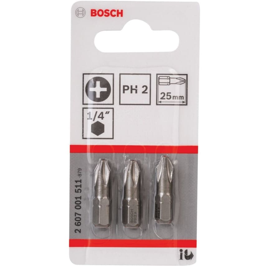 2607001511 PH2 3 Piece Extra Hard 25mm Driver Bits