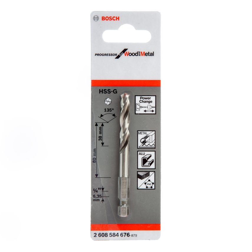 2608584676 HSS-G Hole Saw Pilot Drill 6.35mm X 38mm X 80mm 1/4in Hex Shank