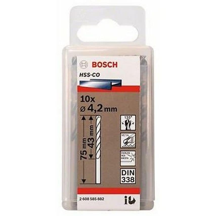 2608585882, Pack of 10 4.2 x 43 x 75mm HSS-Co Drill Bit DIN338