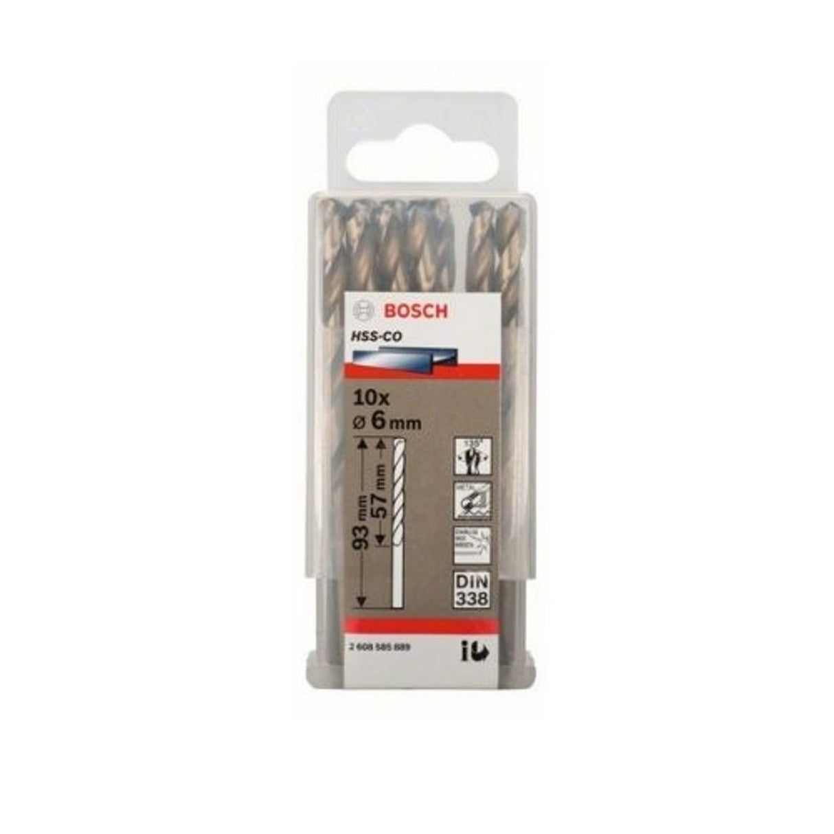 2608585889, Pack of 10 6 x 57 x 93mm HSS-Co Drill Bit DIN338